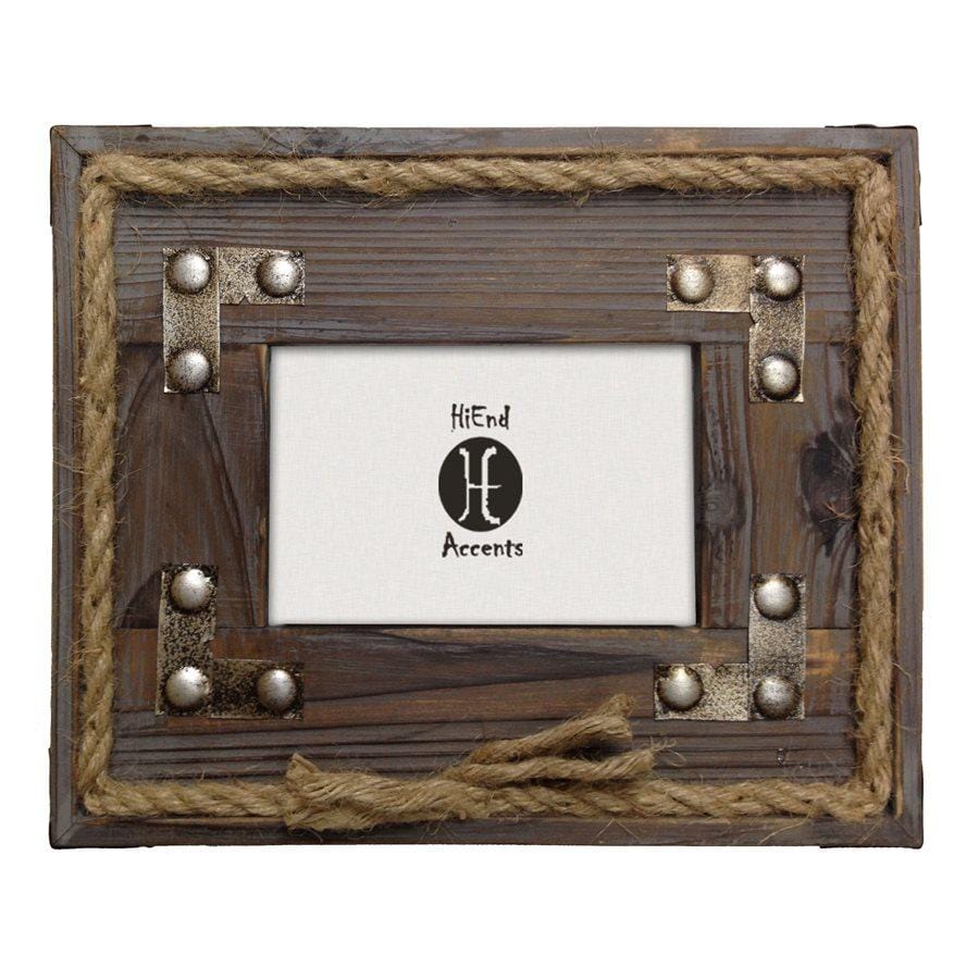 Wood w/ Metal Stripes & Rope Picture Frame Picture Frame