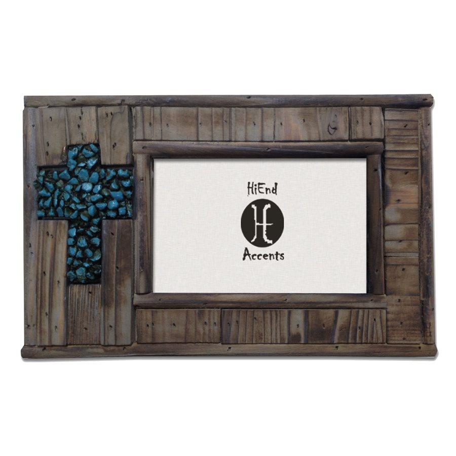 Wood w/ Turquoise Rock Cross Picture Frame Picture Frame
