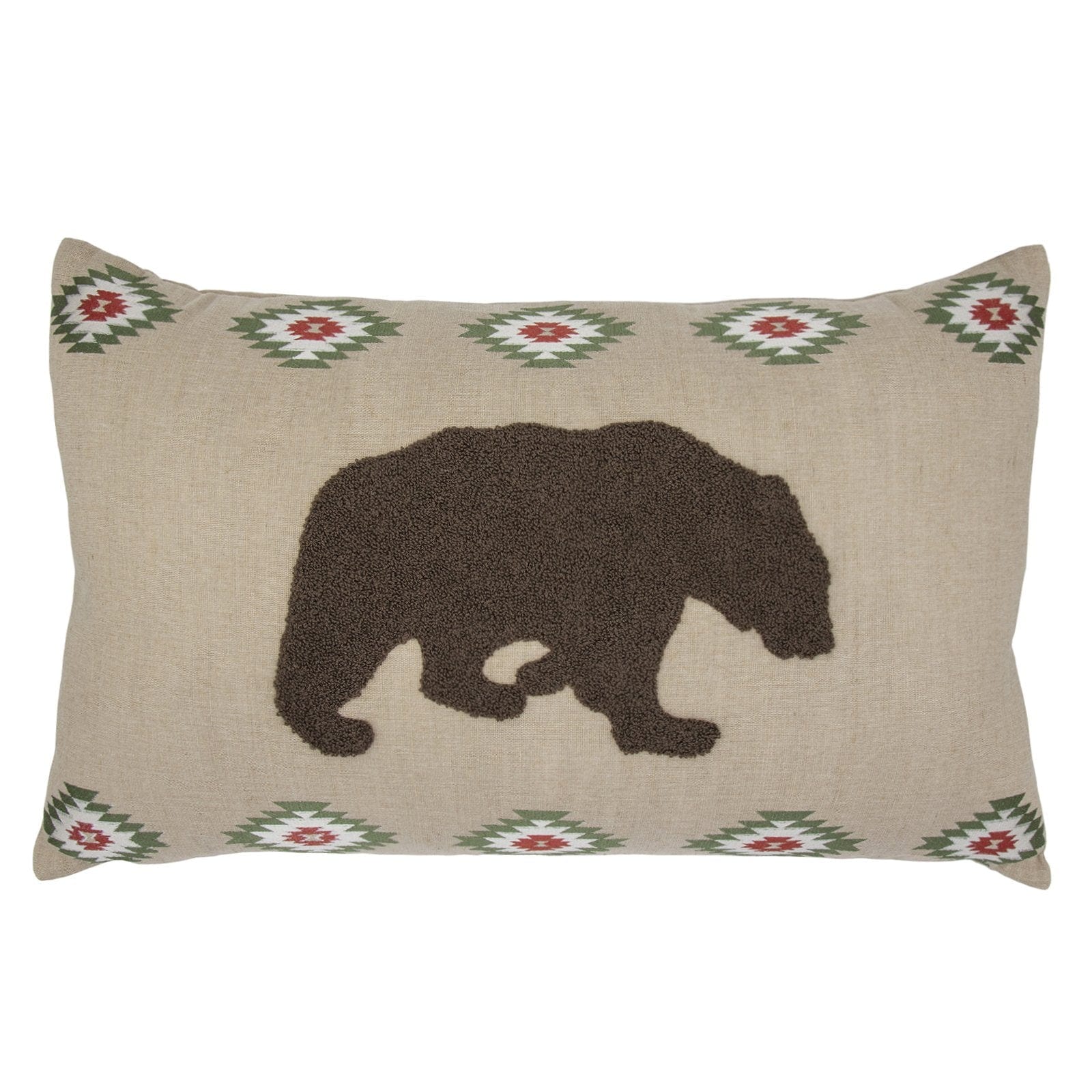 Aztec Bear Embroidered Burlap Lumbar Pillow Pillow
