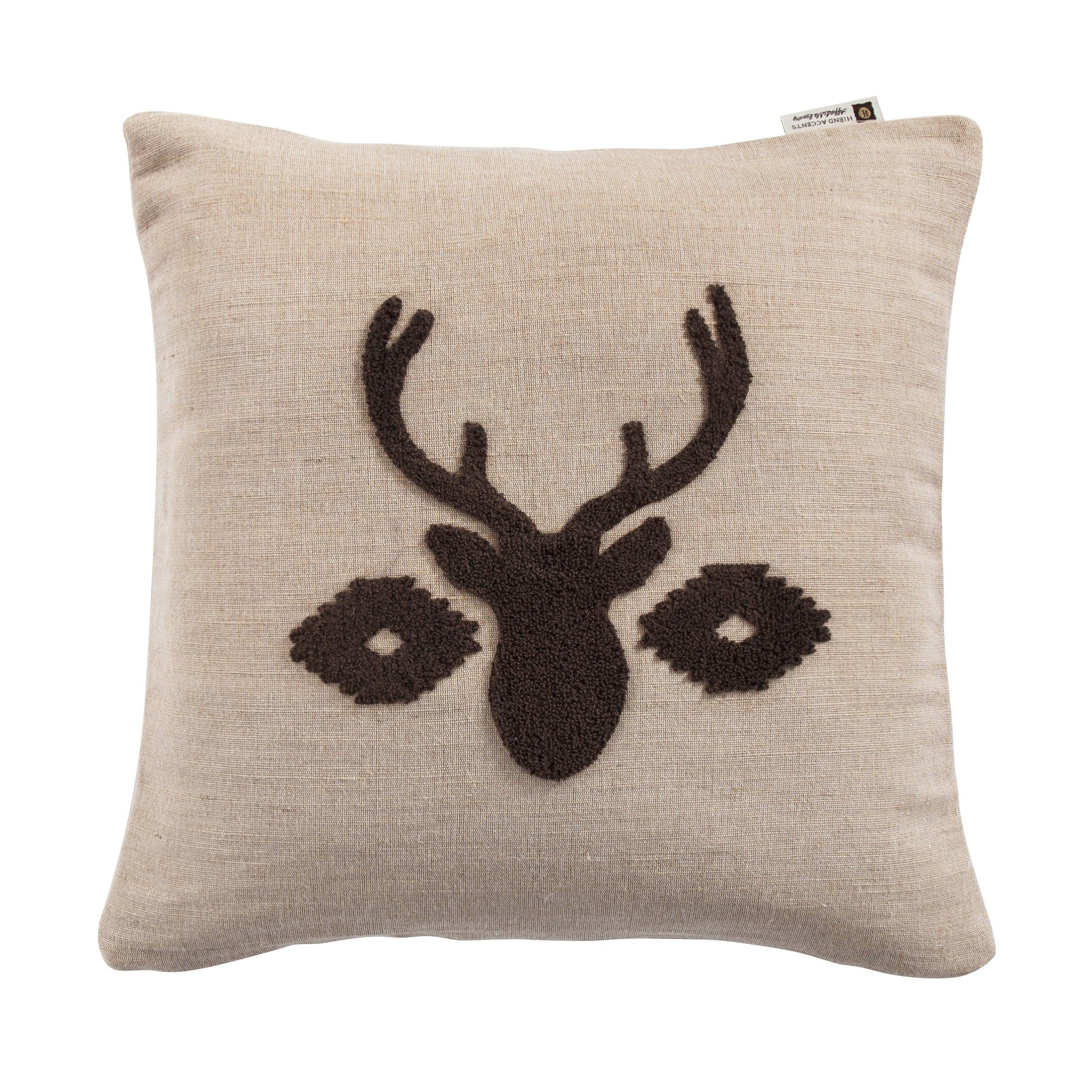 Aztec Deer Bust Embroidered Burlap Throw Pillow Throw
