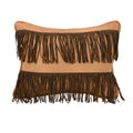 Double Row Fringe Throw Pillow, Tan Faux Leather Throw