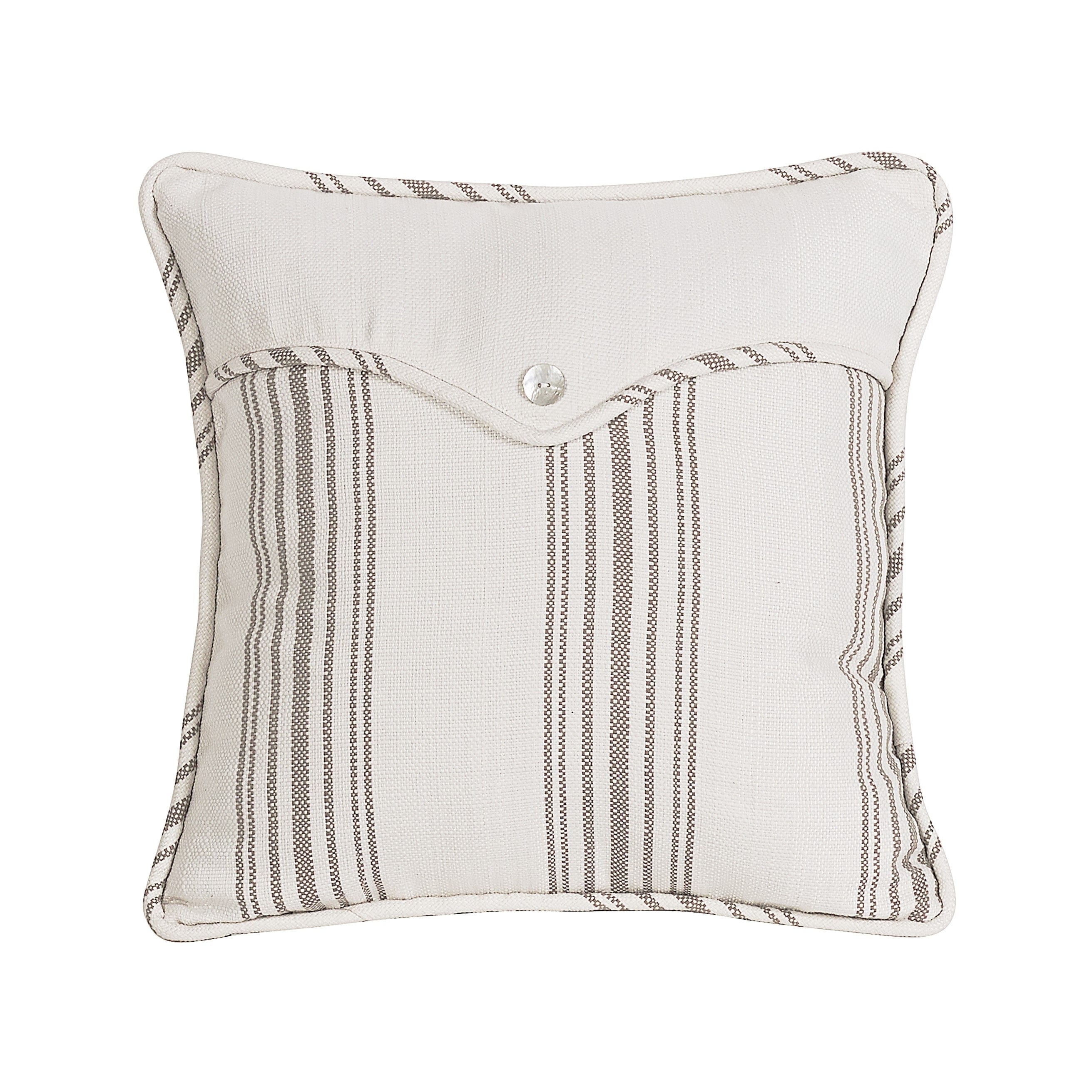 Gramercy Weave Envelope Pillow w/ Stripe & Pearlized Button, 18x18 Pillow