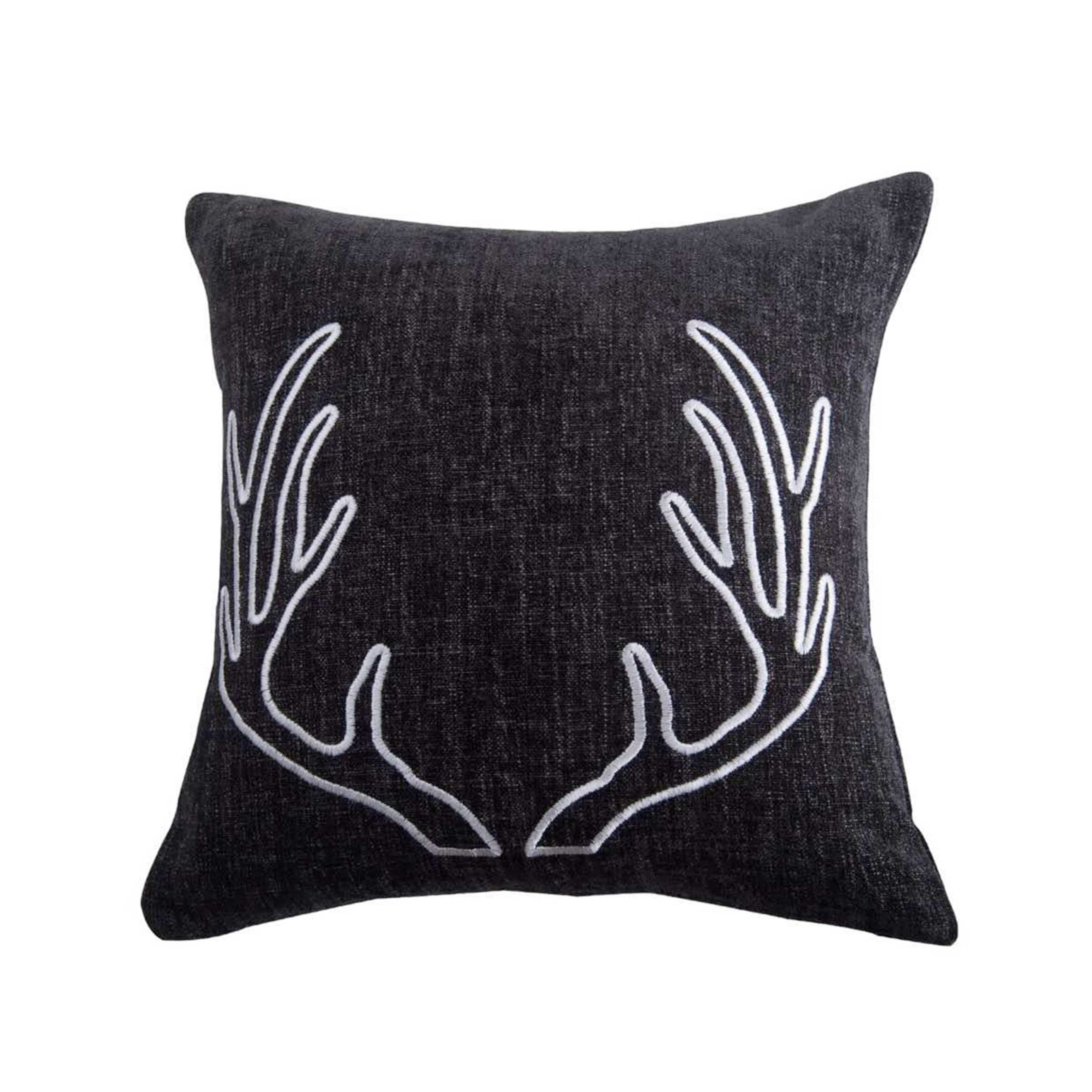 Hamilton Gray Chenille Embroidered White Antler Pillow Pillow
