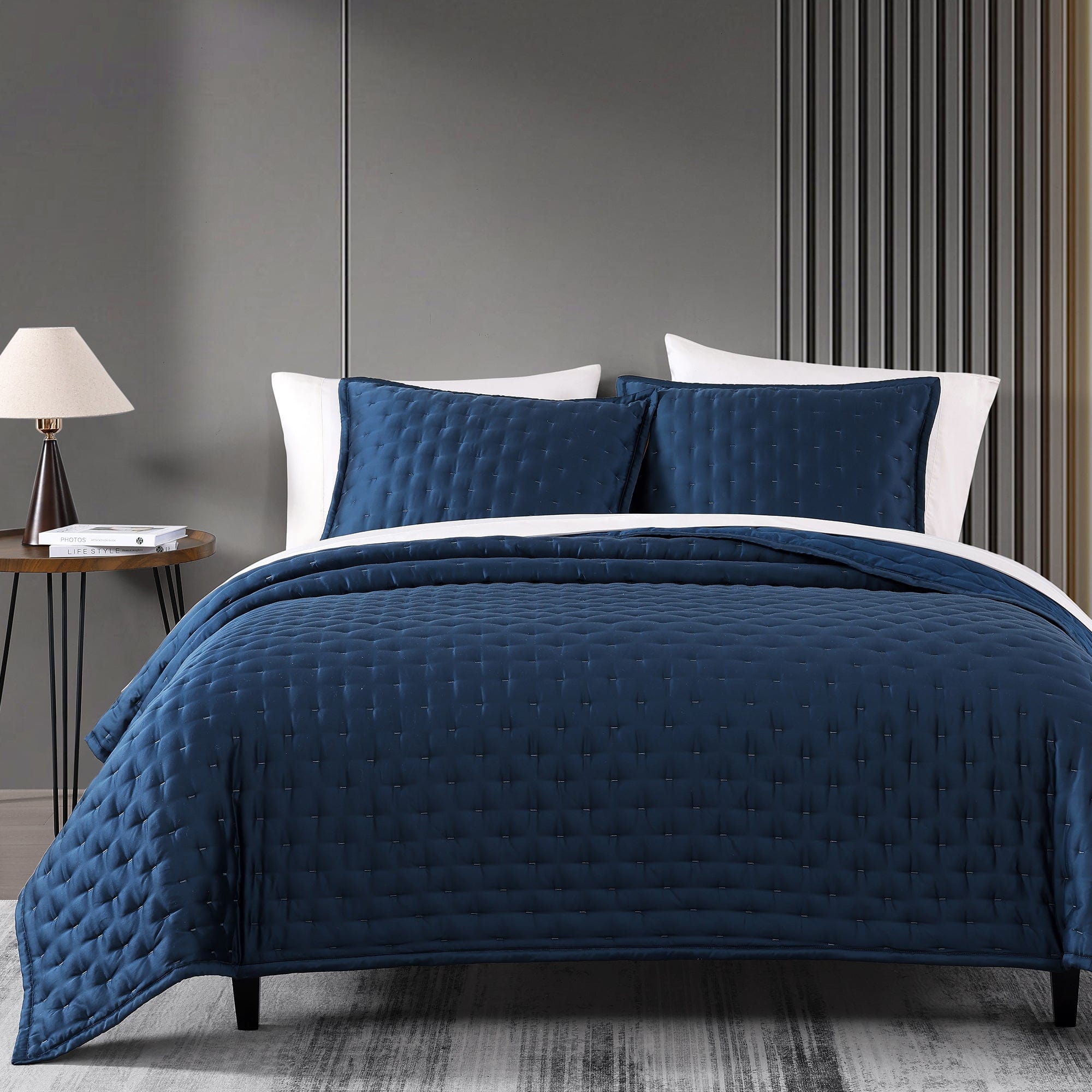 Eucalyptus Pintuck Quilt Set - Regal Blue Quilt Set