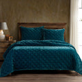 Stella Faux Silk Velvet Pintuck Quilt Set - Teal Quilt Set