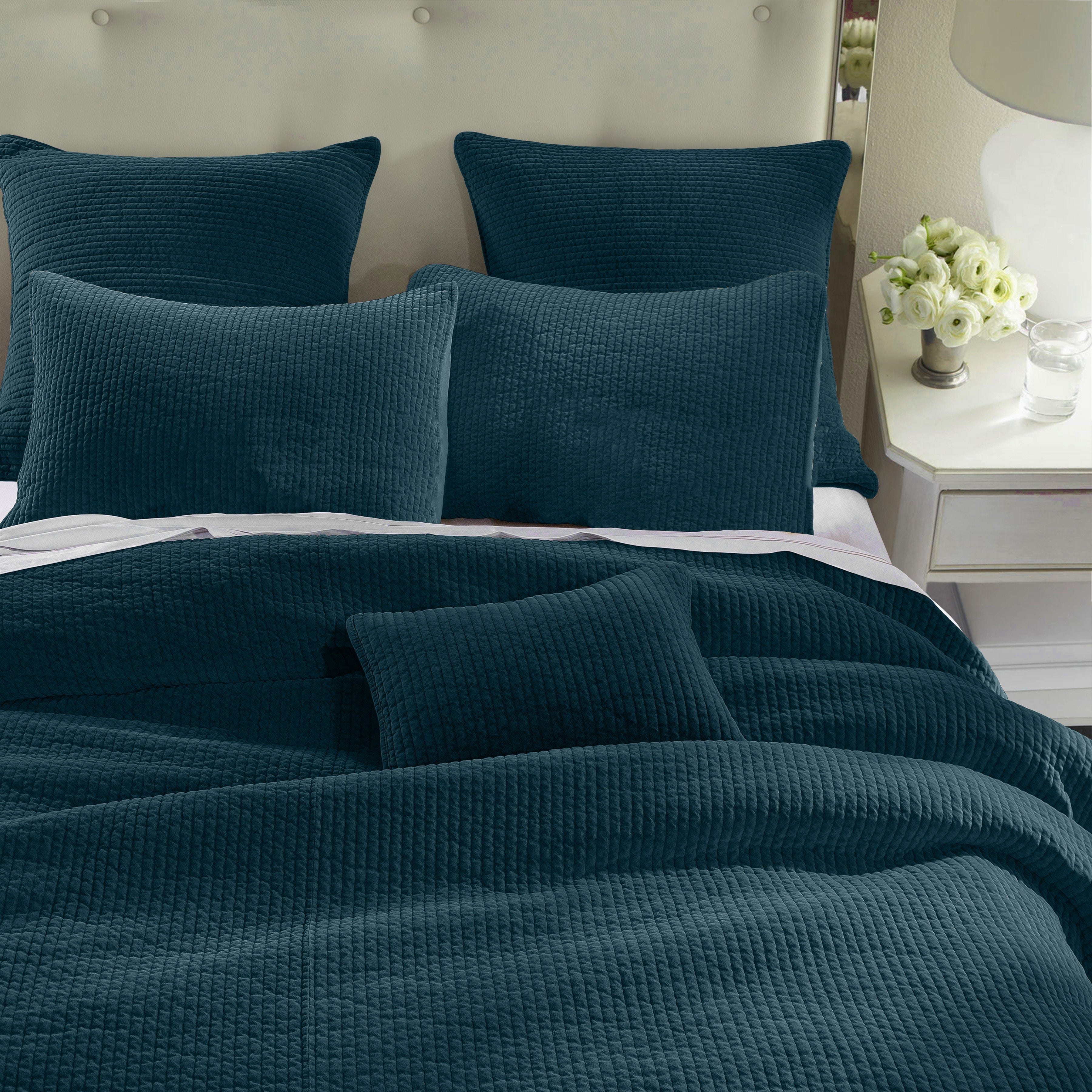 Stonewashed Cotton Velvet Quilt - Deep Blue Quilt