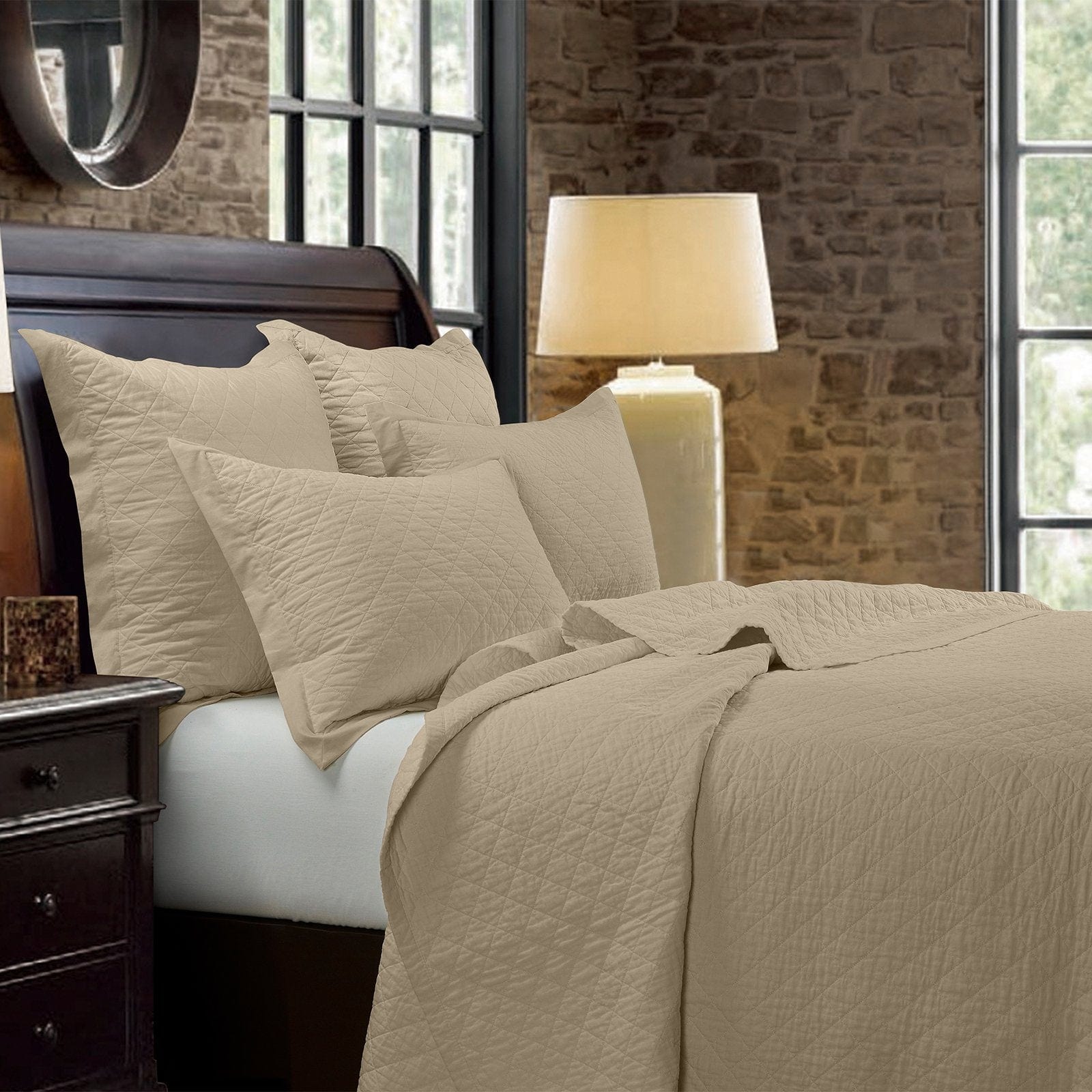 Linen Cotton Diamond Quilt - Light Tan Quilt
