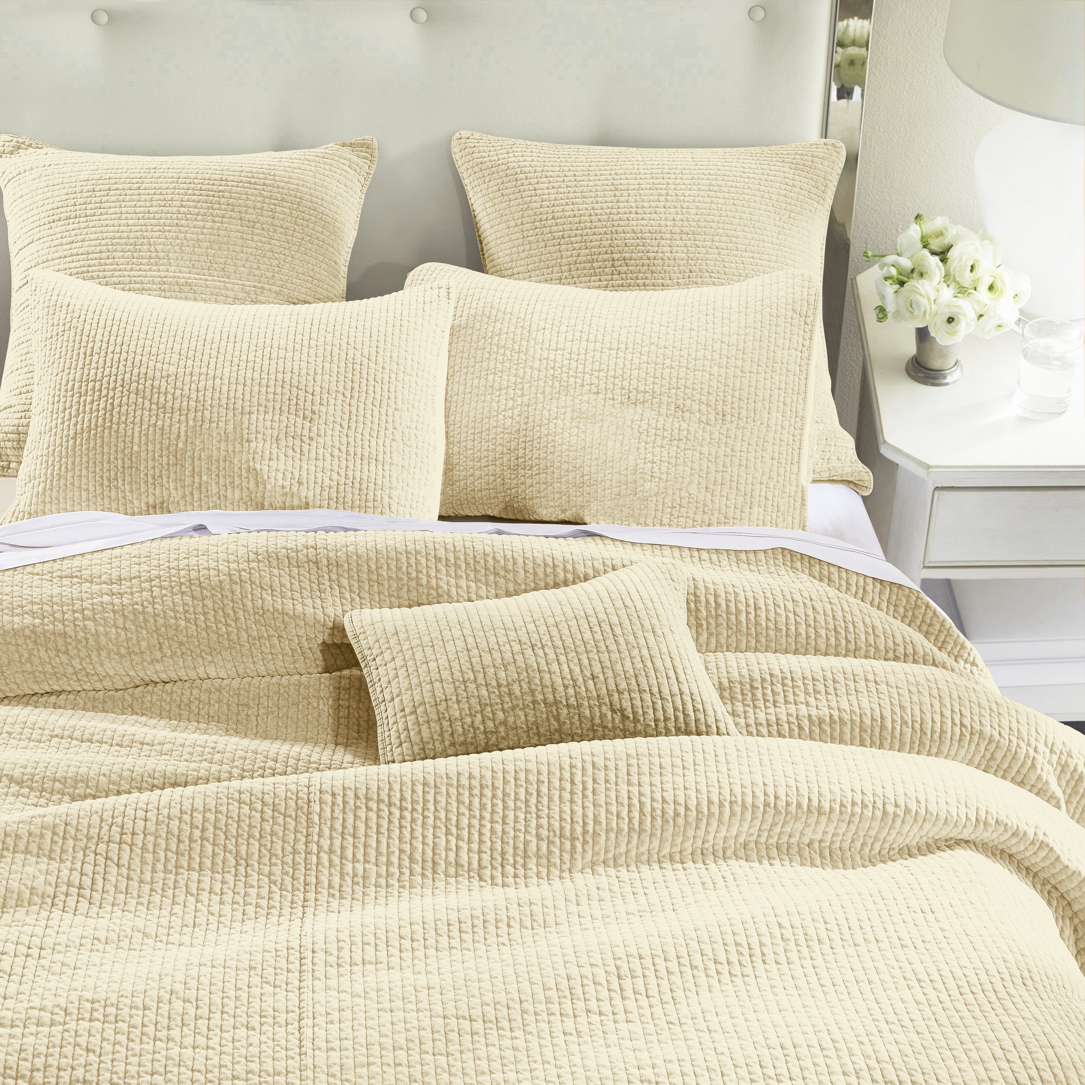 Stonewashed Cotton Velvet Quilt - Light Tan Quilt