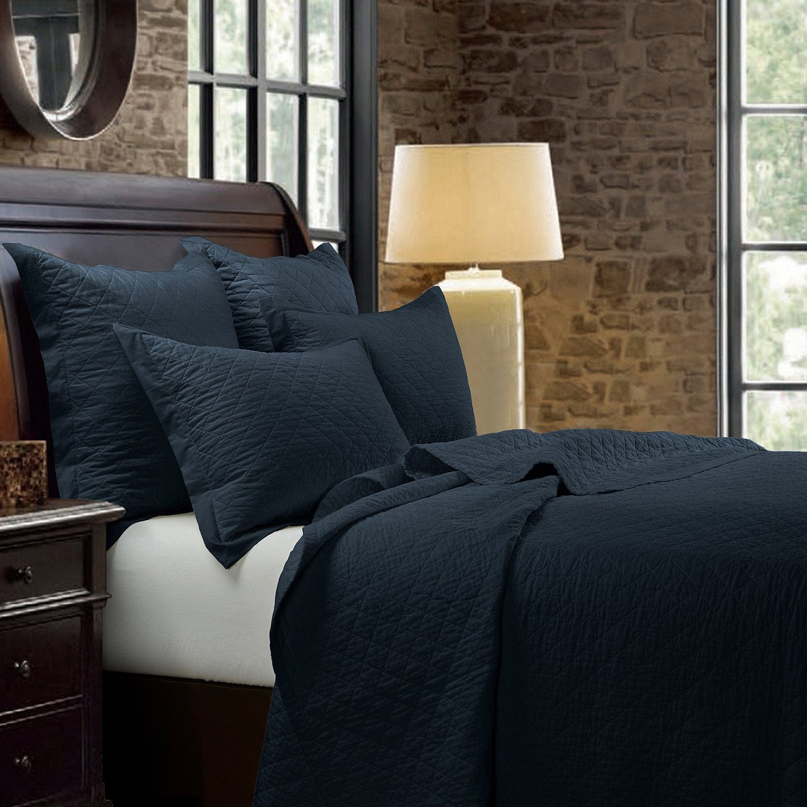 Linen Cotton Diamond Quilt - Navy Quilt