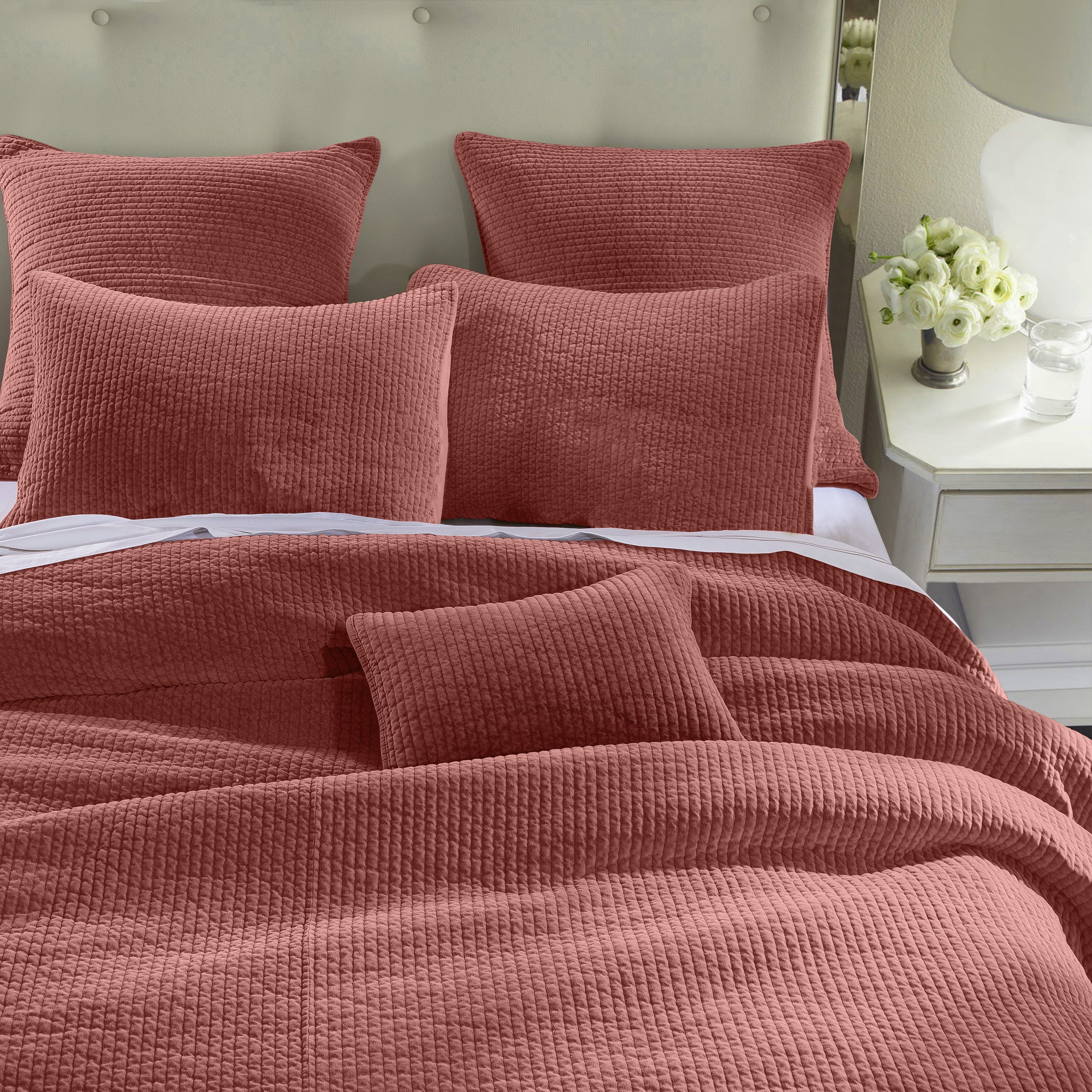 Stonewashed Cotton Velvet Quilt Set - Salmon Quilt Set