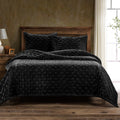 Stella Faux Silk Velvet Pintuck Quilt - Black Quilt