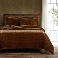 Stella Faux Silk Velvet Pintuck Quilt - Copper Brown Quilt