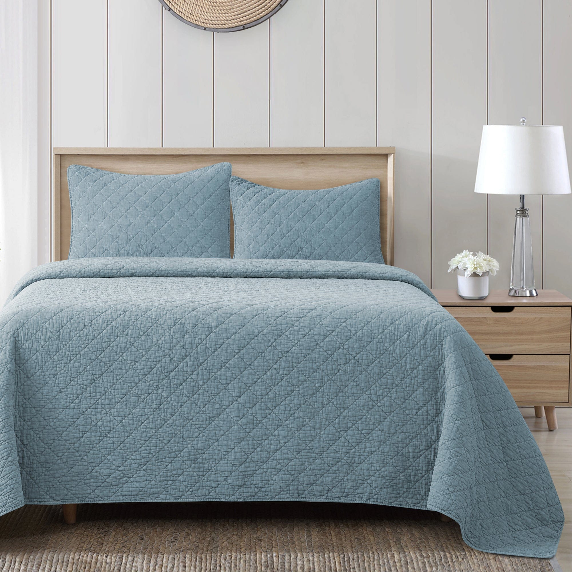 Stonewashed Cotton Gauze Quilt Set - Mineral Blue Quilt Set