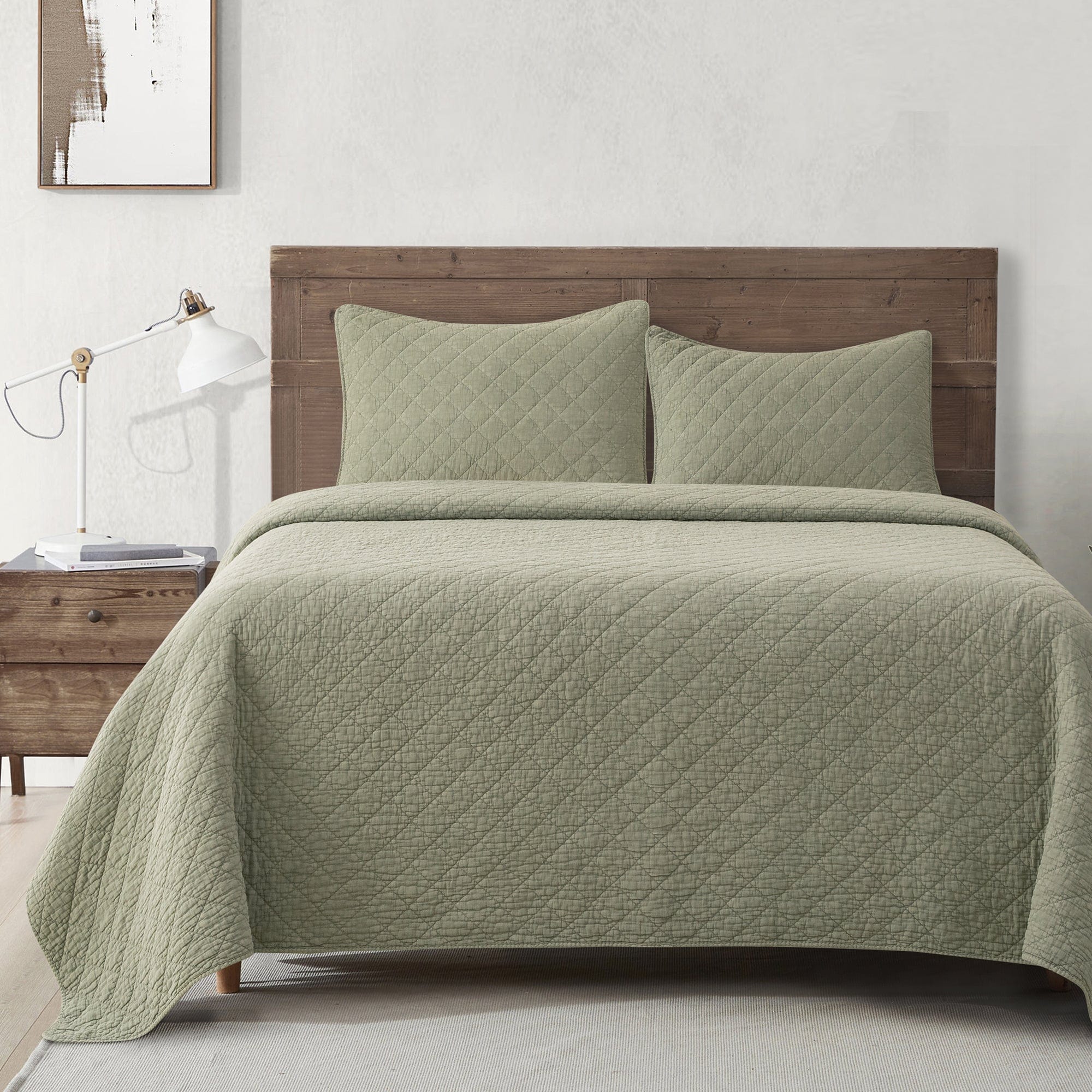 Stonewashed Cotton Gauze Quilt Set - Celadon Quilt Set