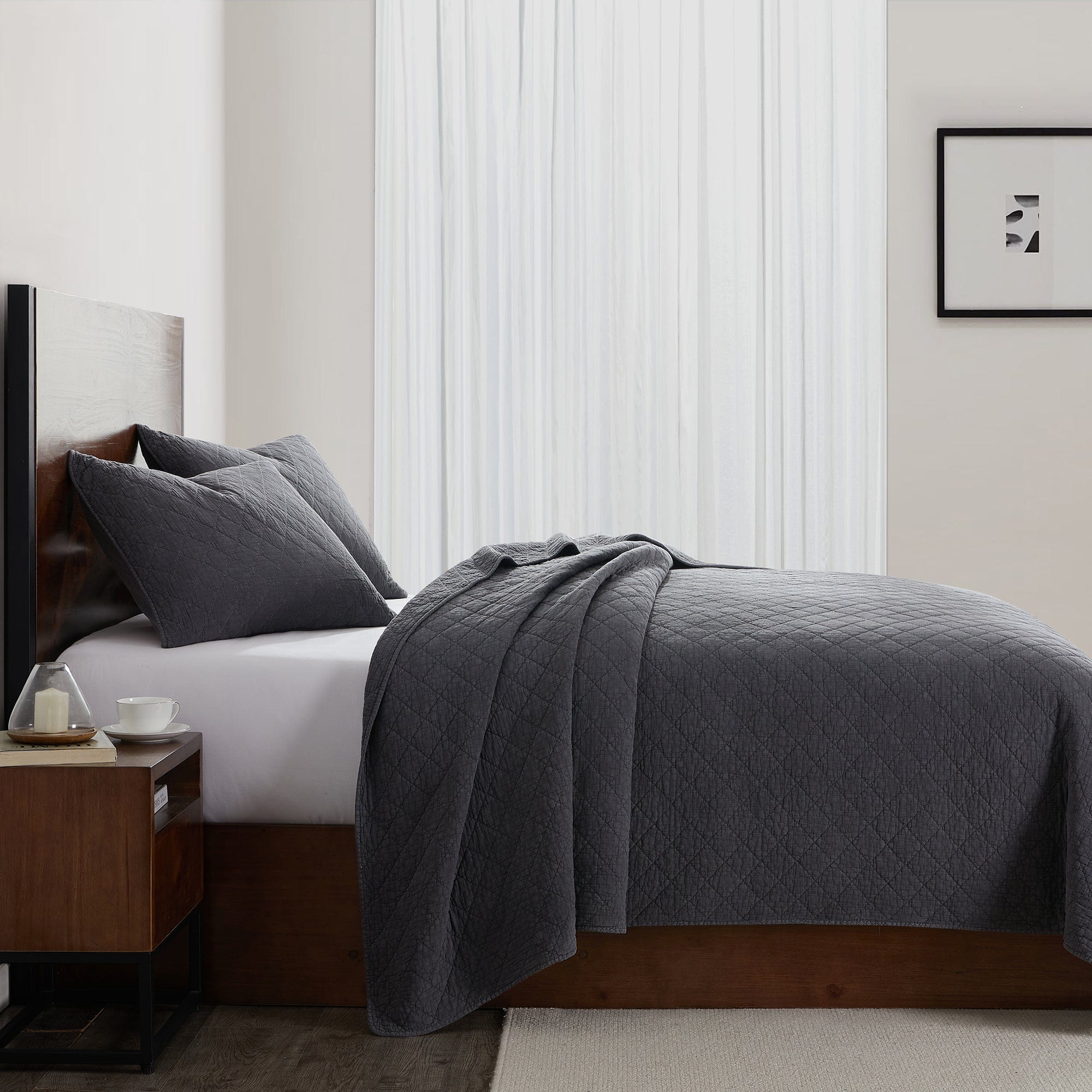 Stonewashed Cotton Gauze Quilt - Charcoal Quilt