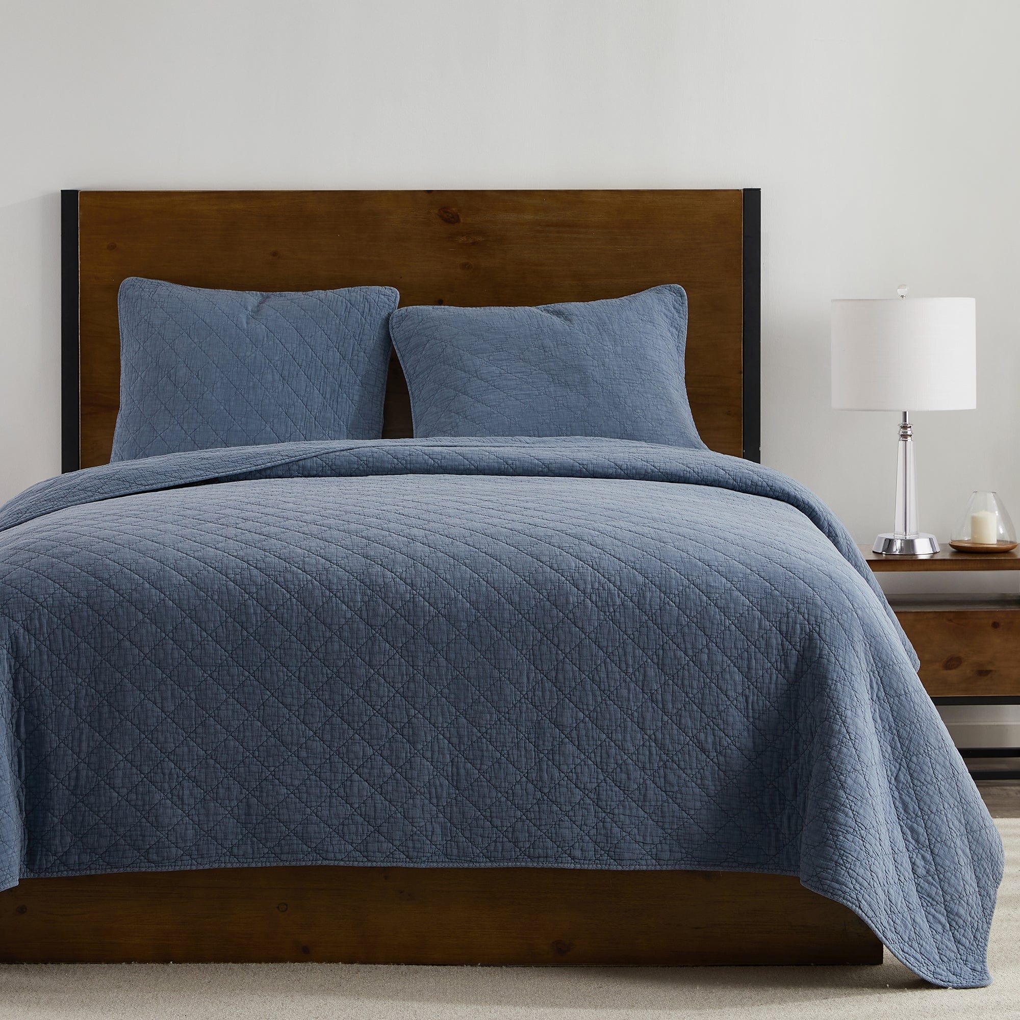 Stonewashed Cotton Gauze Quilt Set - French Blue Quilt Set