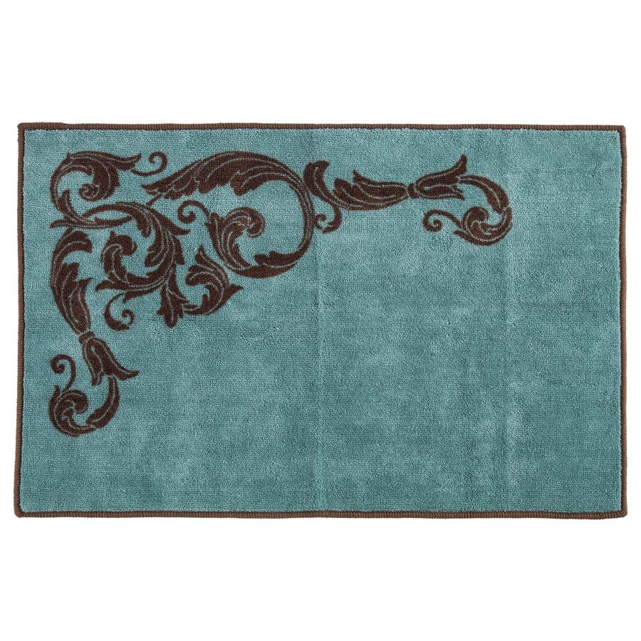 Wyatt Turquoise Scrollwork Kitchen/Bath Rug Bath or Kitchen Rug