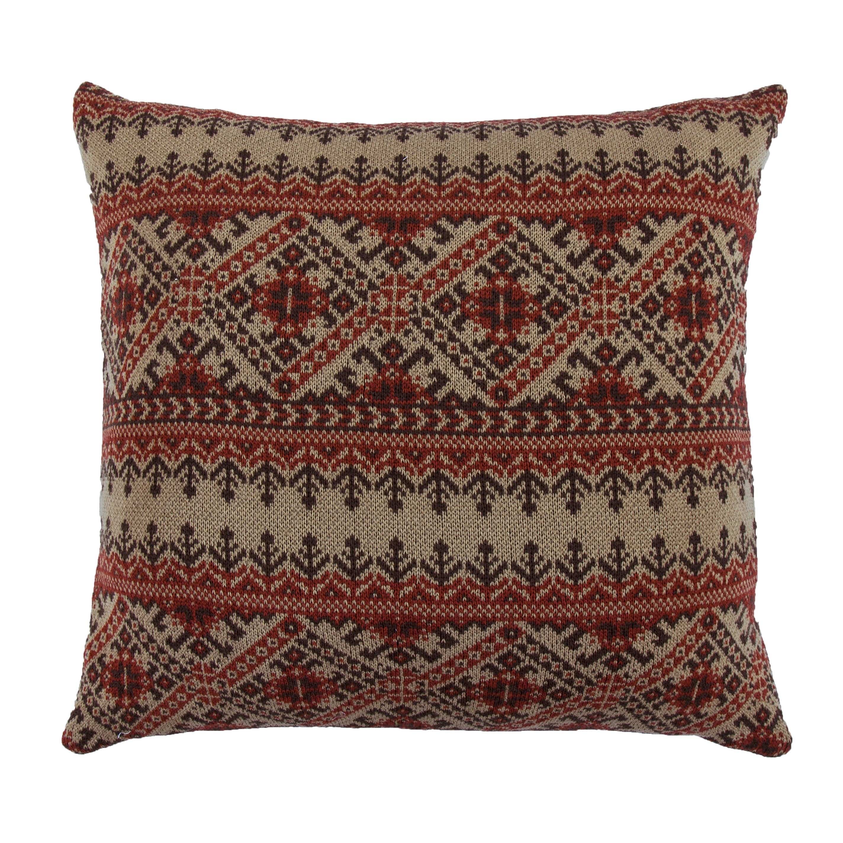 Fair Isle Knit Euro Sham - Red, Tan & Chocolate Euro Sham