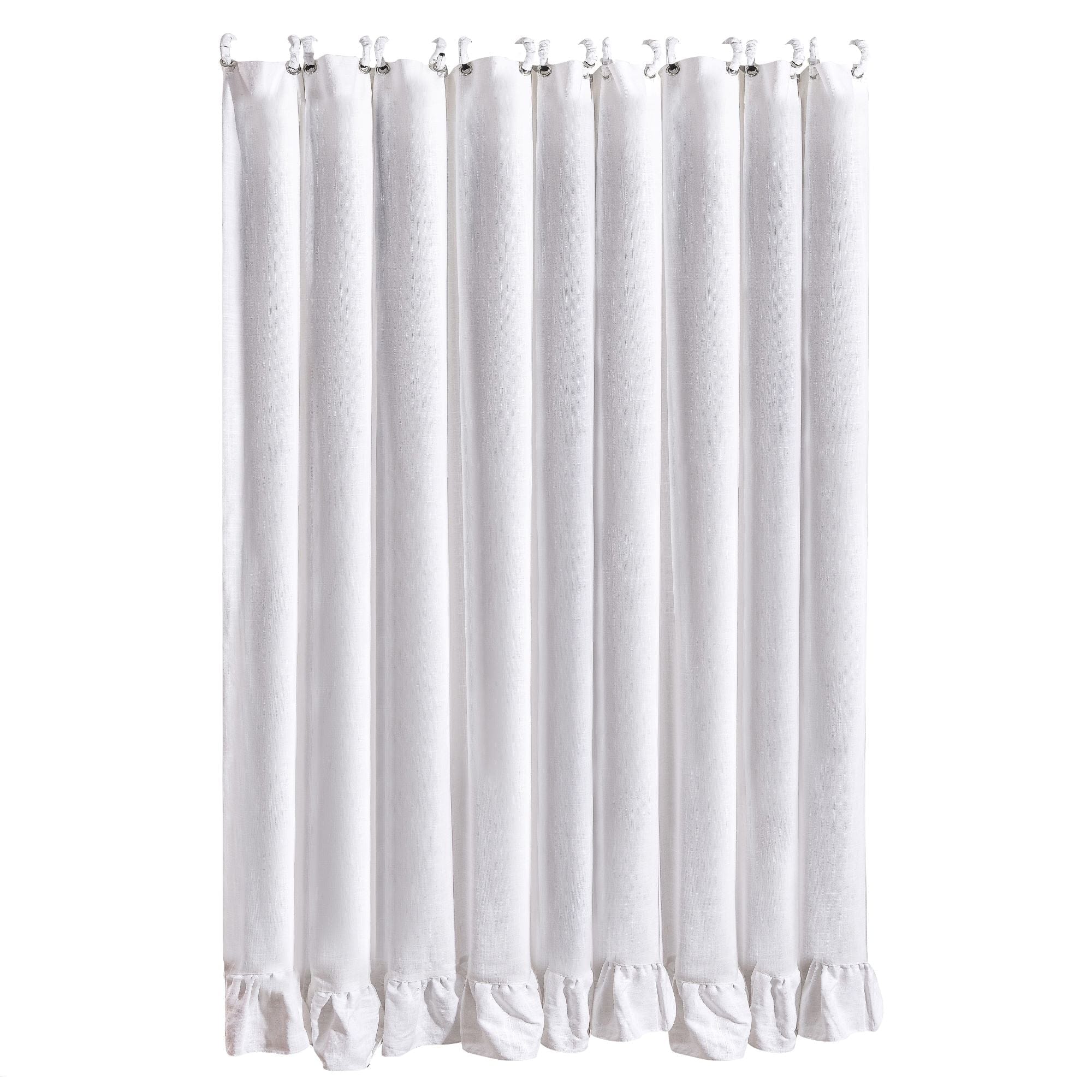 Lily Washed Linen Blend Ruffled Shower Curtain, White Shower Curtain