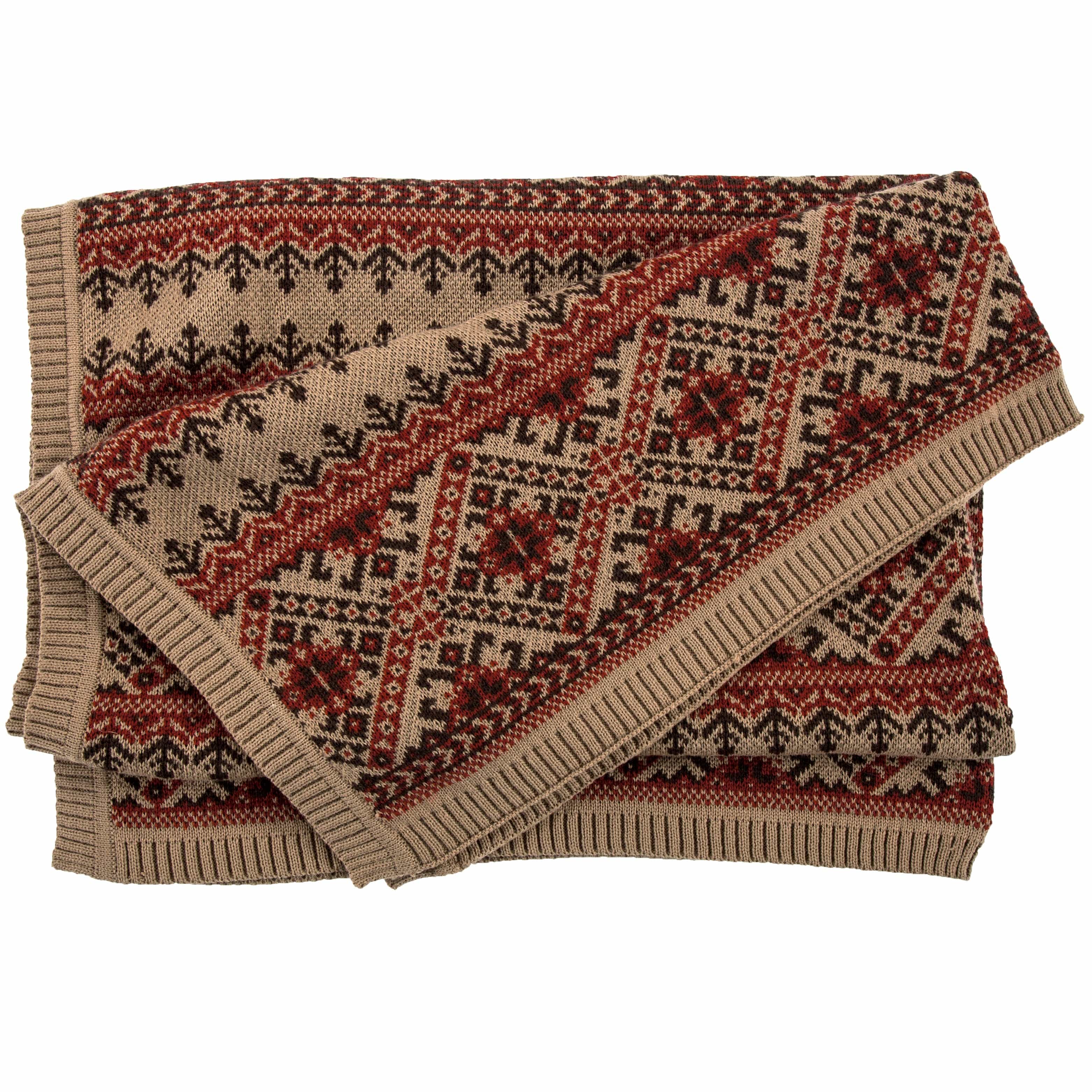 Fair Isle Red & Brown Knit Throw Blanket Throw