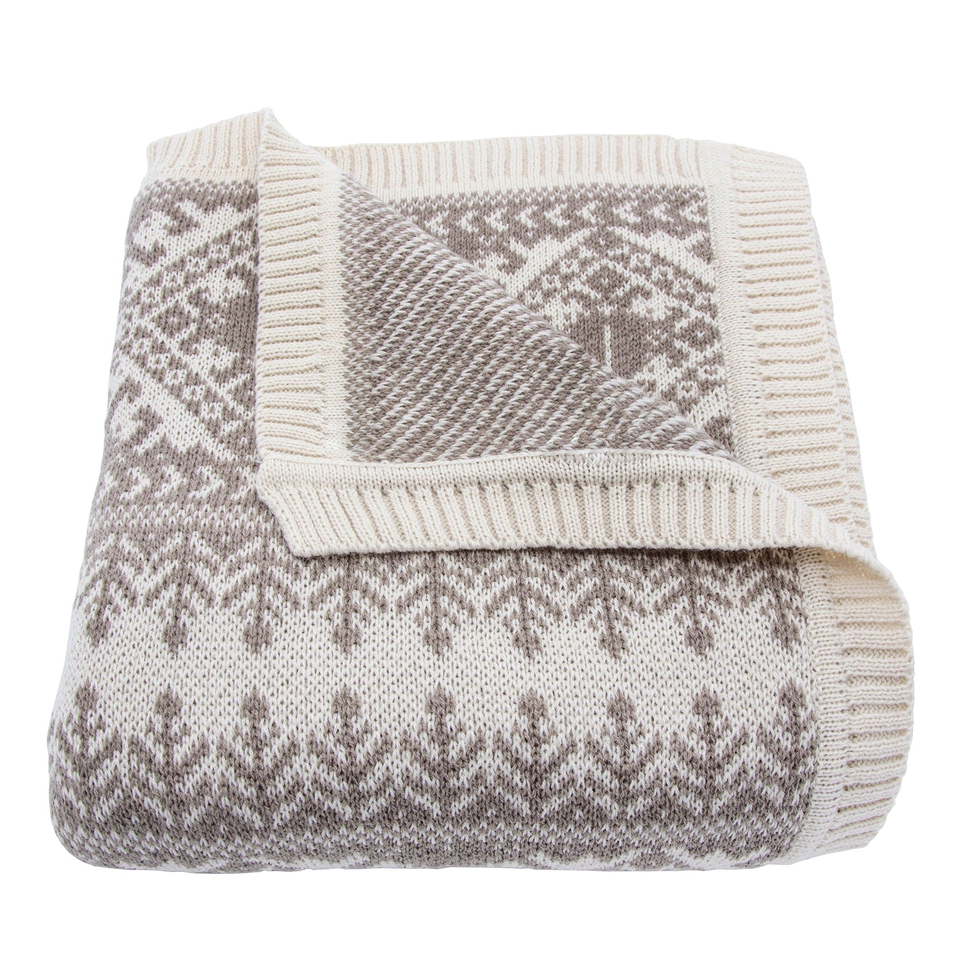 Fair Isle Taupe Knit Throw Blanket Throw