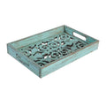 Decorative Scroll Carved Turquoise Wooden Tray Home Accents