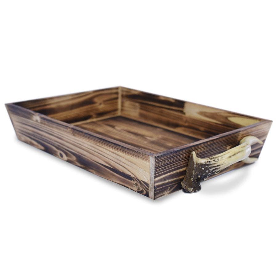 Wooden Serving Tray w/ (Faux) Antler Handles Home Accents