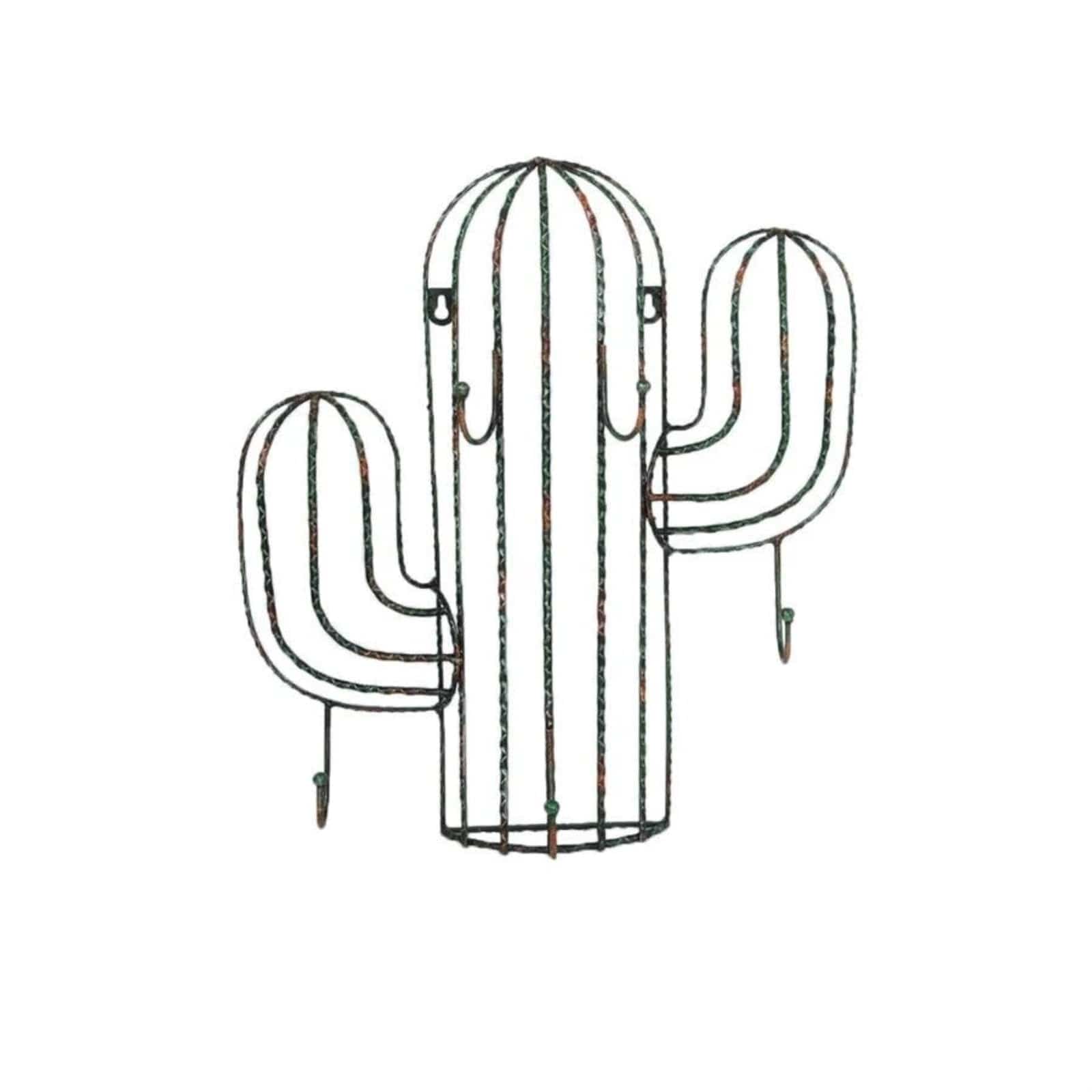 Saguaro Cactus Wall Hanging w/ Hooks Wall Decor