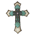 Triple-Layer Turquoise Cross Wall Decor w/ Metal Scrollwork Wall Decor