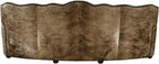 Brown leather sofa with scalloped edge design