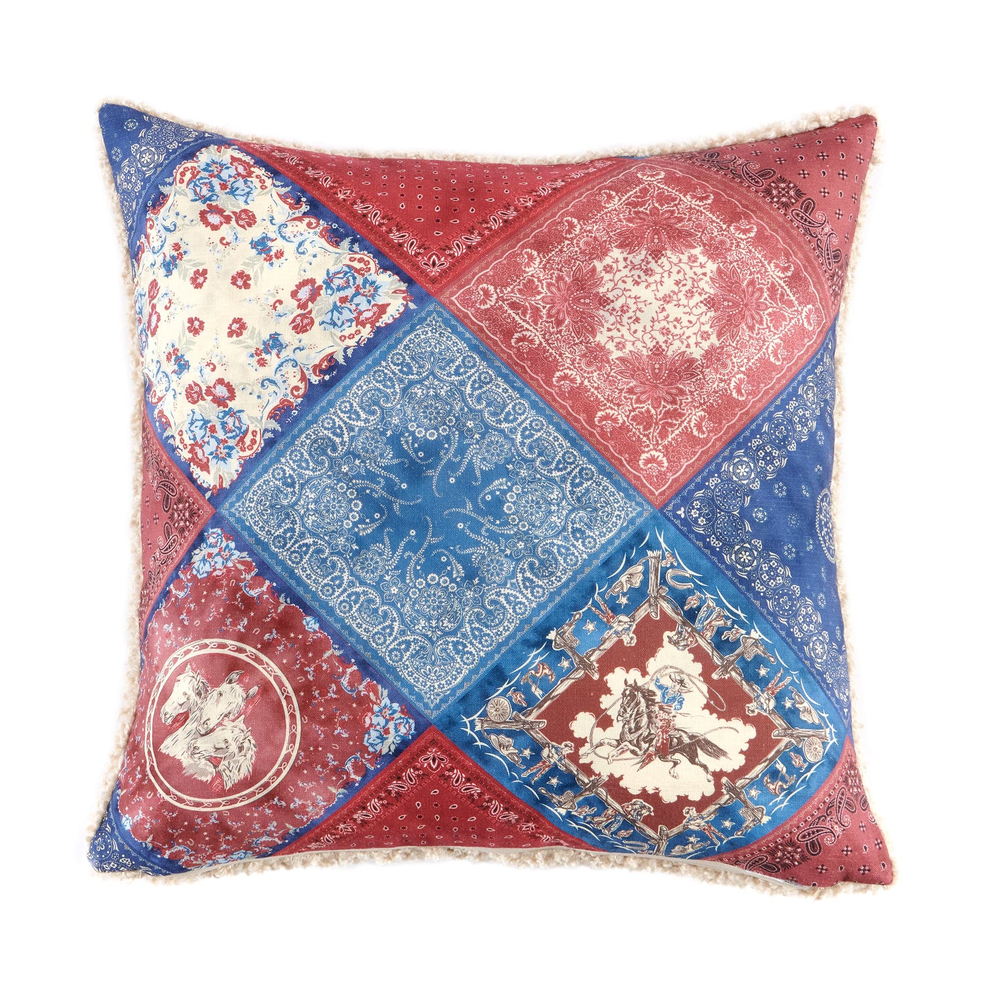 Patchwork Bandana Teddy-Backed Pillow Pillow
