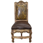 The Picador Dining Chair features full-grain leather upholstery, embossed floral detailing, and hand-carved hardwood. A Spanish Colonial-inspired dining chair blending Western luxury with artisanal craftsmanship. 100% customizable and guaranteed for life.