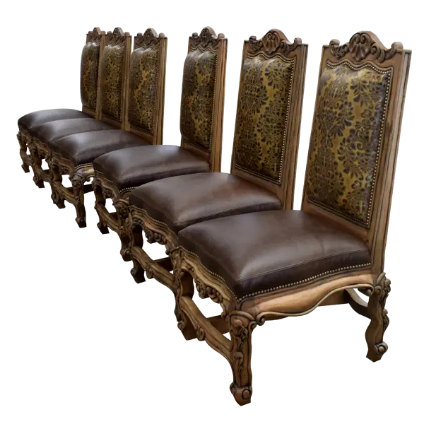 The Picador Dining Chair features full-grain leather upholstery, embossed floral detailing, and hand-carved hardwood. A Spanish Colonial-inspired dining chair blending Western luxury with artisanal craftsmanship. 100% customizable and guaranteed for life.