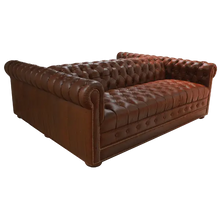 Load image into Gallery viewer, Handcrafted full-grain leather double sofa with Western button tufting and solid wood frame. The Paciente blends rugged luxury and timeless craftsmanship. 100% customizable.