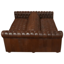 Load image into Gallery viewer, Handcrafted full-grain leather double sofa with Western button tufting and solid wood frame. The Paciente blends rugged luxury and timeless craftsmanship. 100% customizable.