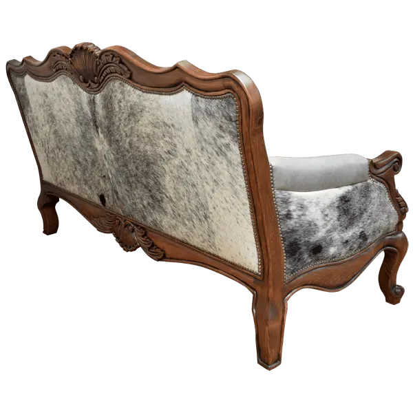 Handcrafted Western-style sofa with carved wood frame, full-grain leather, and cowhide upholstery. The Lords Sofa blends rustic charm with elegant Spanish Colonial design. Fully Customizable.