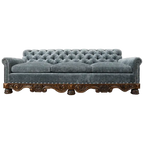 Handcrafted Western-style sofa with deep tufting, carved wood base, and customizable upholstery. The Hidalgo Sofa blends rustic elegance with heirloom craftsmanship.
