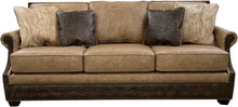 Load image into Gallery viewer, contemporary western sofa, rolled arms, scallopped arms, western leather sofa