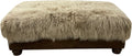 Luxury Tibetan sheep champagne storage ottoman with plush long-hair sheepskin top, leather base, nailhead trim, and hidden storage. Western lodge accent ottoman 36" x 60".