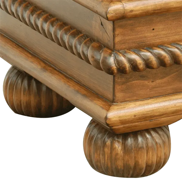 Handcrafted leather storage bench with tufted seat, twist-rope carving, and solid wood base. The Cardenas Bench blends utility with Western-inspired luxury. Customizable.