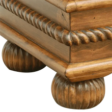 Load image into Gallery viewer, Handcrafted leather storage bench with tufted seat, twist-rope carving, and solid wood base. The Cardenas Bench blends utility with Western-inspired luxury. Customizable.