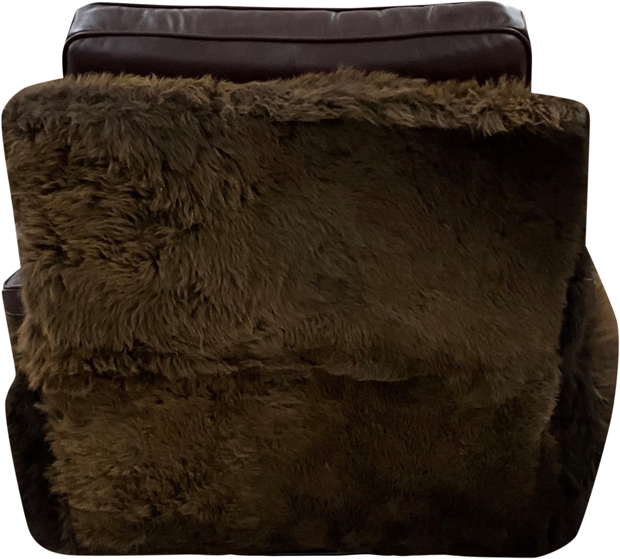 Luxury Western rocker recliner in Fellside Mulberry leather with Lindt Mocha accents and full bison hide wrap. A bold Yellowstone-inspired recliner blending rugged texture with heirloom craftsmanship.