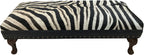 Luxury zebra hide bench with authentic zebra hide seat, Fendi Night leather rail, nailhead trim, and traditional ball-and-claw wood frame. Exotic statement bench 60".