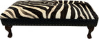 Luxury zebra hide bench with authentic zebra hide seat, Fendi Night leather rail, nailhead trim, and traditional ball-and-claw wood frame. Exotic statement bench 60".