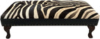 Luxury zebra hide bench with authentic zebra hide seat, Fendi Night leather rail, nailhead trim, and traditional ball-and-claw wood frame. Exotic statement bench 60".