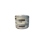 Cowhide Round Patchwork Ottoman - Gray
