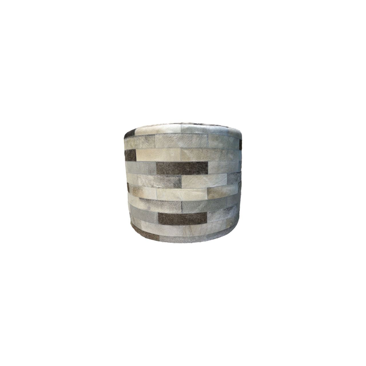 Cowhide Round Patchwork Ottoman - Gray