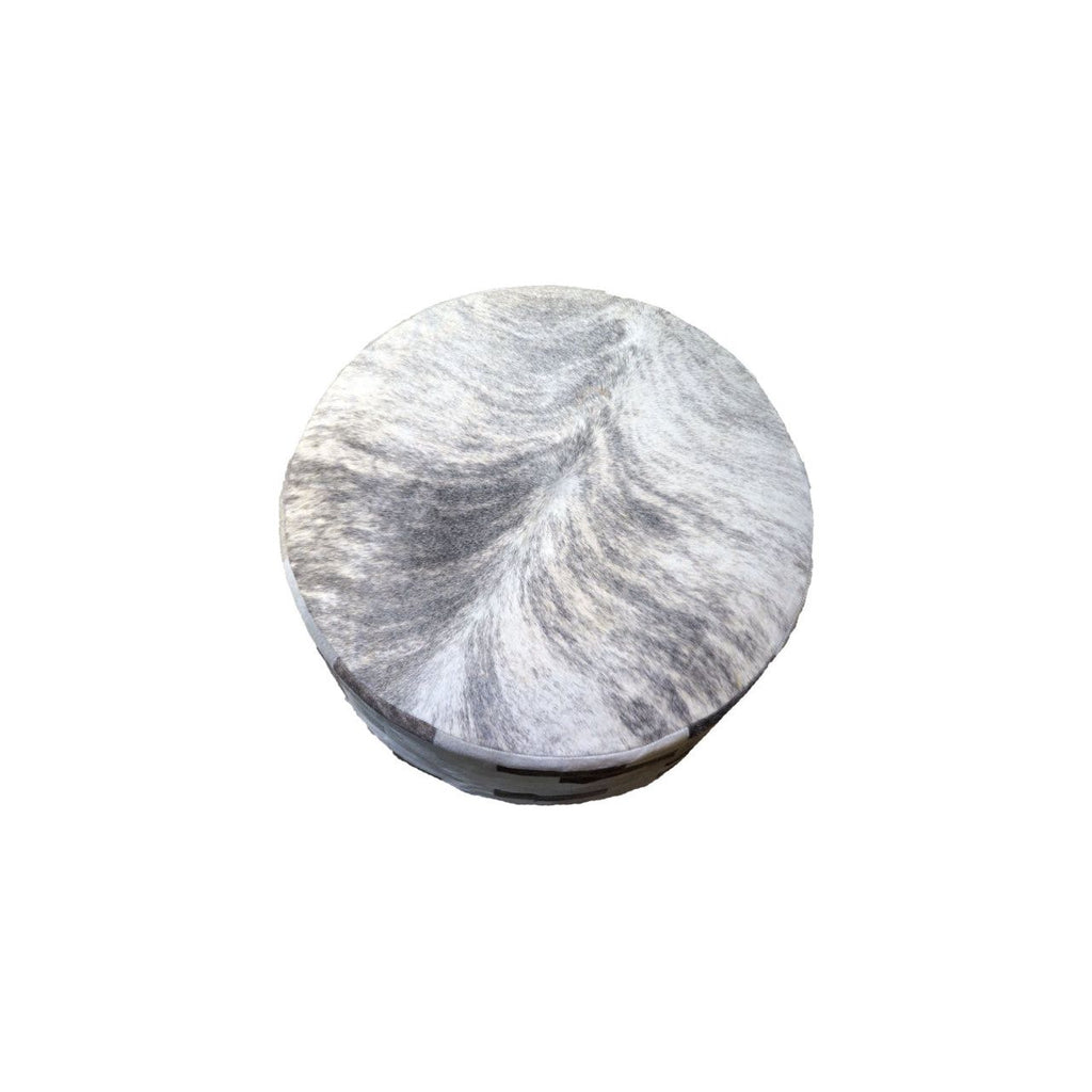 Round Patchwork Ottoman - Gray
