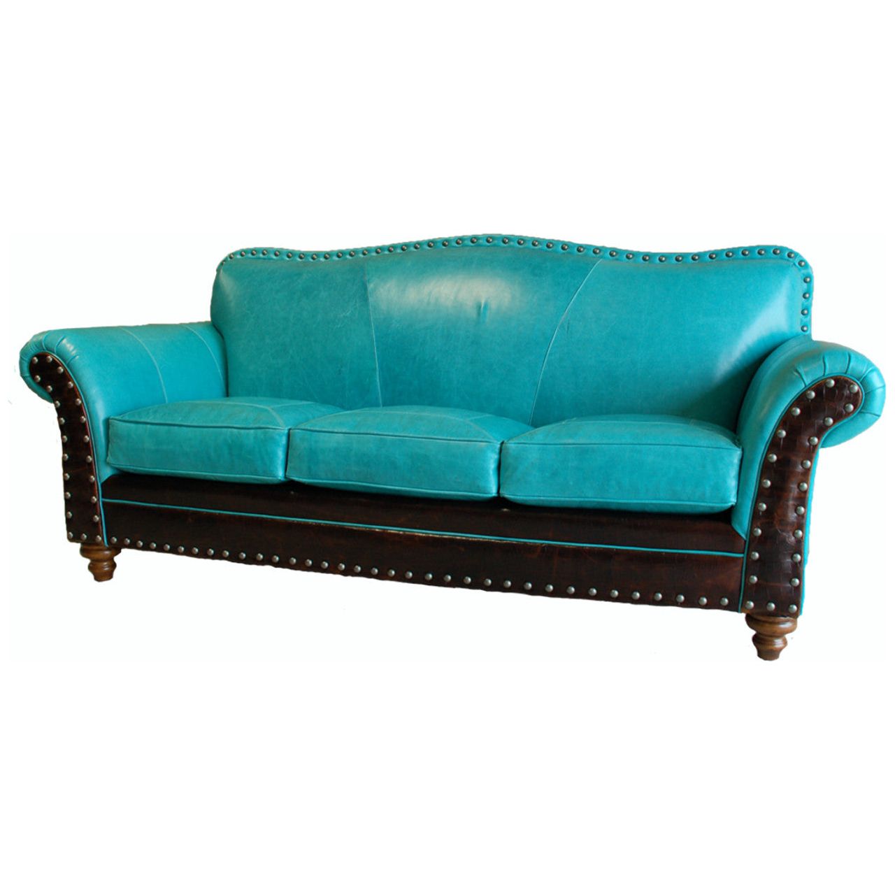 Turquoise Leather Sofa Couch Great Blue Heron Furniture