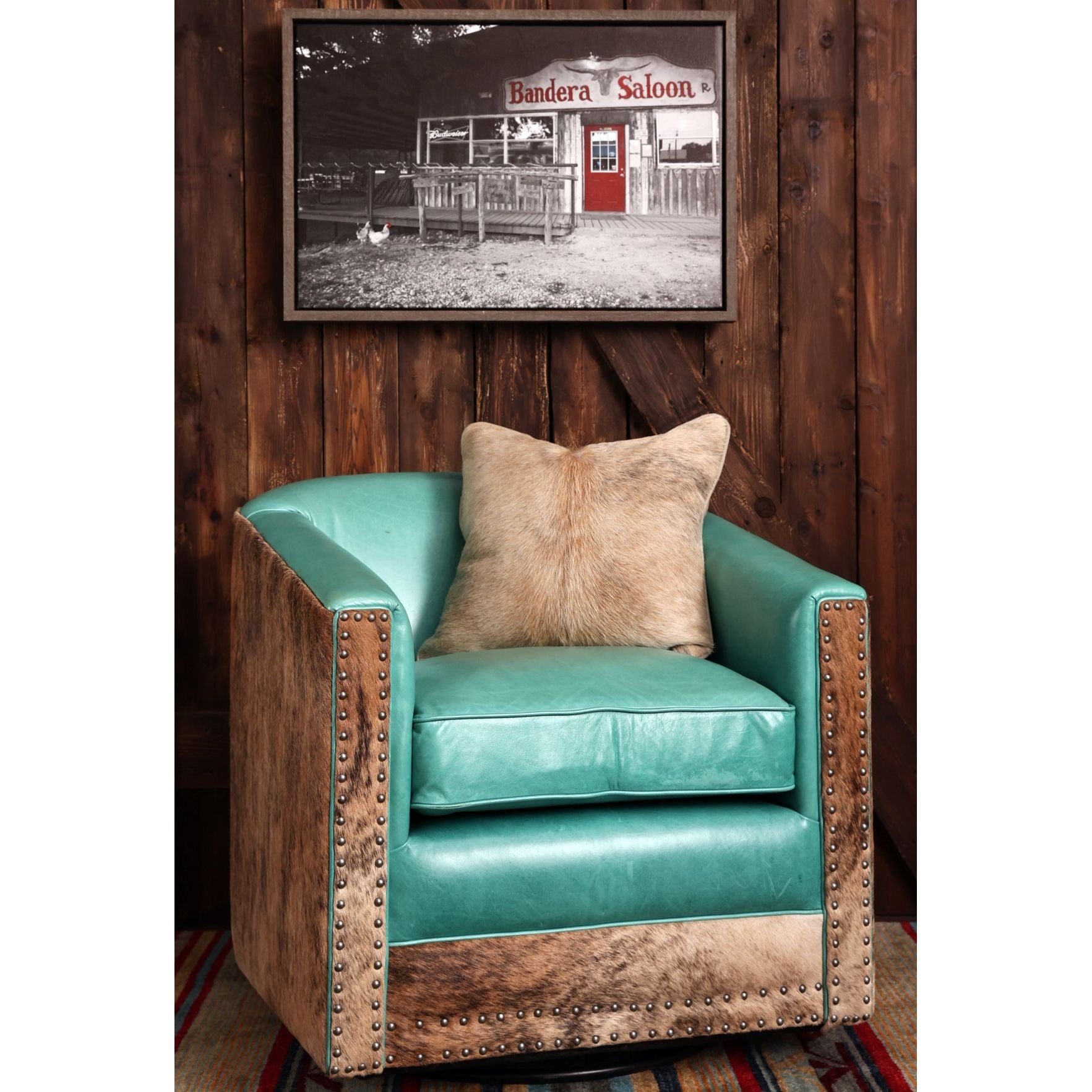 Albuquerque Turquoise Leather Swivel Glider